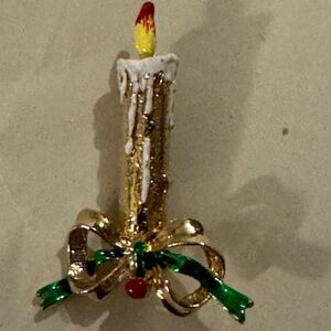 Festive Vintage Christmas Candle Brooch with Bow